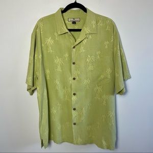 Tommy Bahama Green Silk Button Down W/Palm Tree Pattern